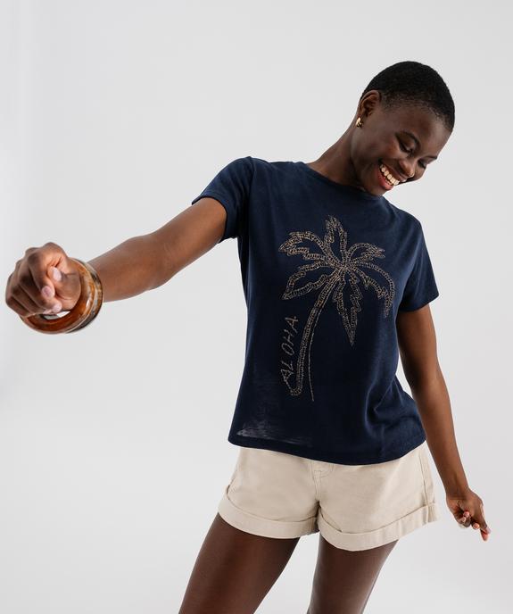 Tee-shirt manches courtes avec palmier pailleté femme vue1 - GEMO(FEMME PAP) - GEMO