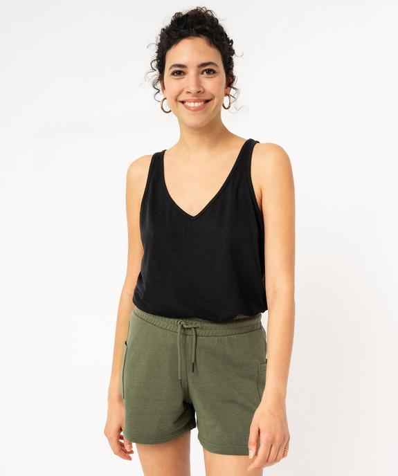 Débardeur en lin col V femme vue2 - GEMO 4G FEMME - GEMO