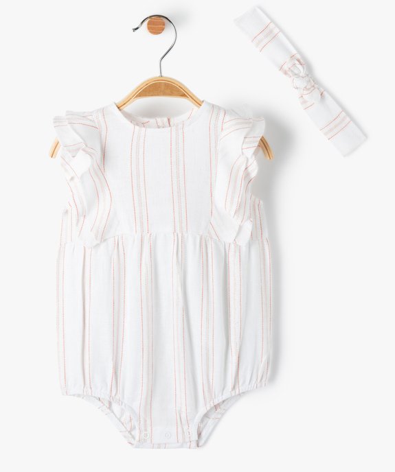 Ensemble bébé fille 2 pièces : combishort et bandeau à cheveux rayés vue1 - GEMO 4G BEBE - GEMO