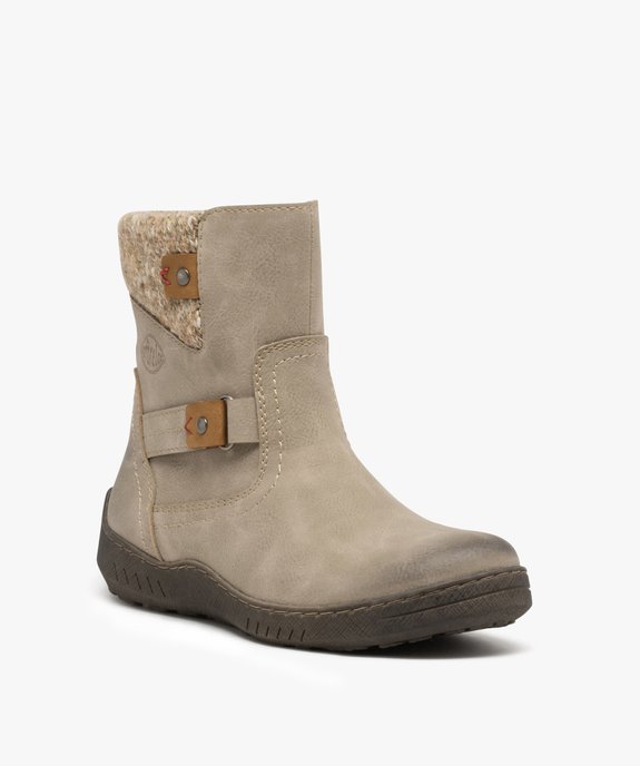 Boots femme fourrées confort avec col en maille et dessus uni - Softrelax vue2 - SOFTRELAX - GEMO