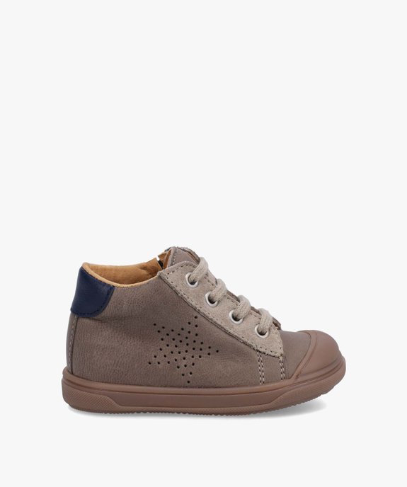 Baskets bébé garçon mid-cut dessus cuir à lacets et zip – NA!  vue2 - NA! - GEMO