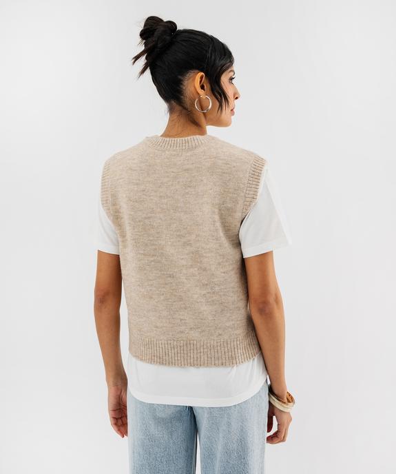 Pull sans manches en maille douillette chinée femme vue3 - GEMO(FEMME PAP) - GEMO