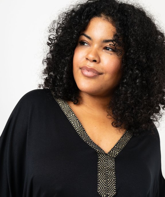 Tee-shirt manches courtes ample avec col V brodé femme grande taille vue2 - GEMO (G TAILLE) - GEMO
