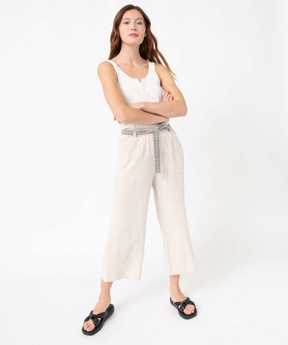 Pantacourt femme coupe large contenant du lin avec ceinture vue5 - GEMO 4G FEMME - GEMO