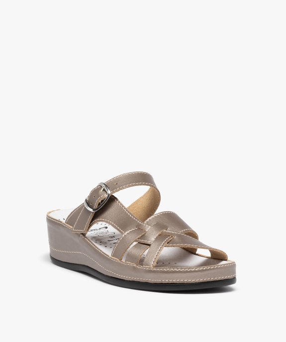Mules femme confort compensées dessus cuir vue2 - GEMO (CONFORT) - GEMO