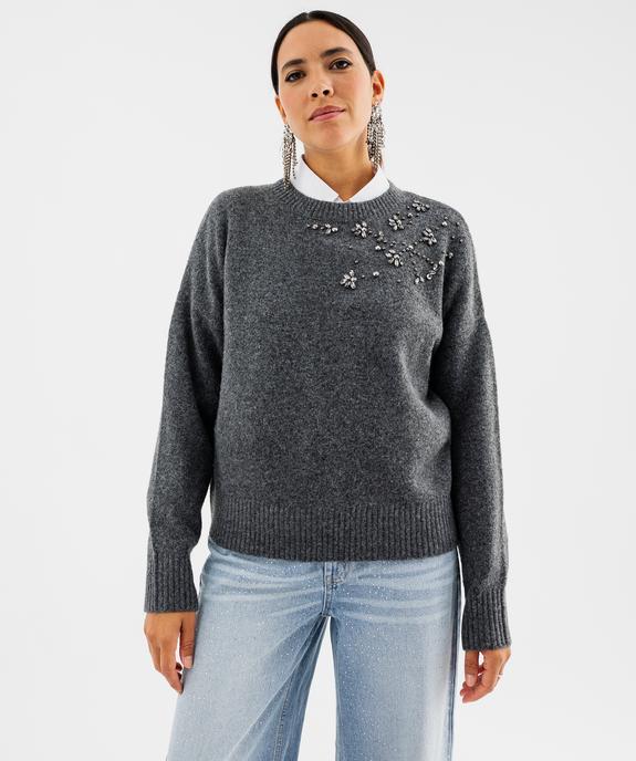 Pull col rond strass femme vue4 - GEMO(FEMME PAP) - GEMO