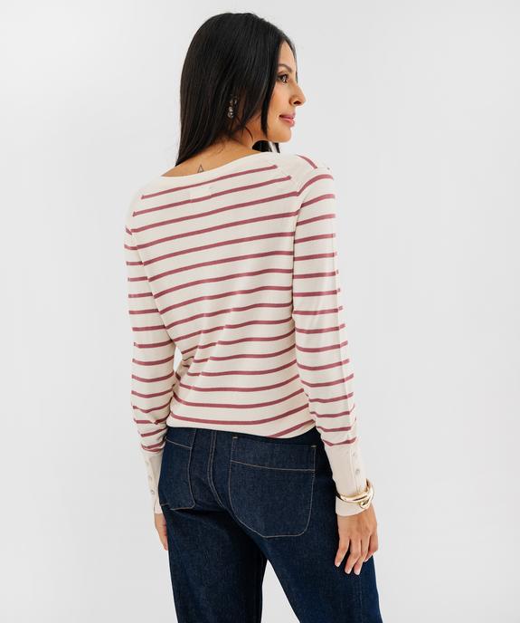 Pull fin en viscose avec col V et boutons aux poignets femme vue3 - GEMO 4G FEMME - GEMO