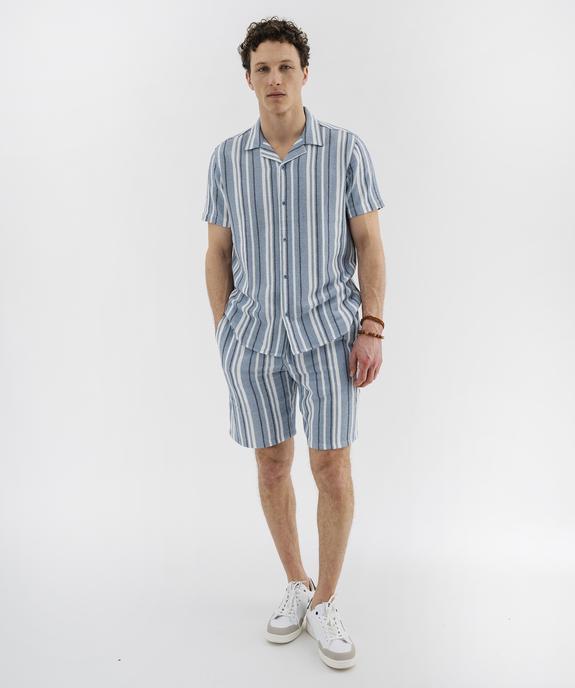 Chemise manches courtes col cubain en textile de coton tissé rayé homme vue4 - GEMO 4G HOMME - GEMO