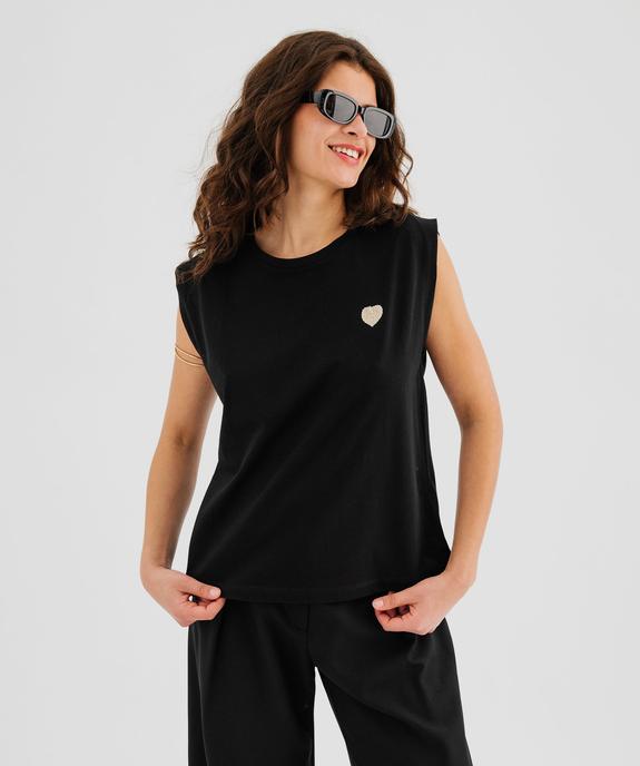 Débardeur femme en jersey de coton à broderie cœur femme vue1 - GEMO(FEMME PAP) - GEMO