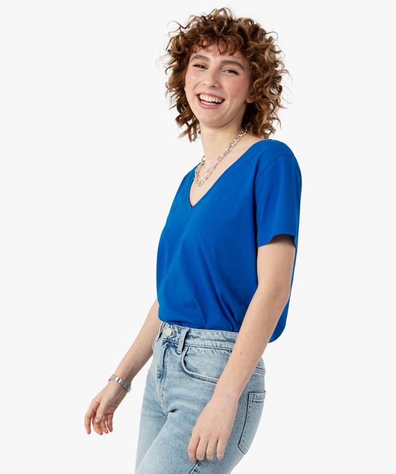 Tee-shirt femme à manches courtes avec col V vue1 - GEMO(FEMME PAP) - GEMO