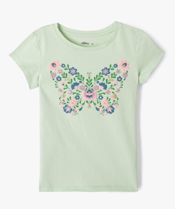 Tee-shirt à manches courtes avec motifs fleuris et paillettes fille vue1 - GEMO (ENFANT) - GEMO