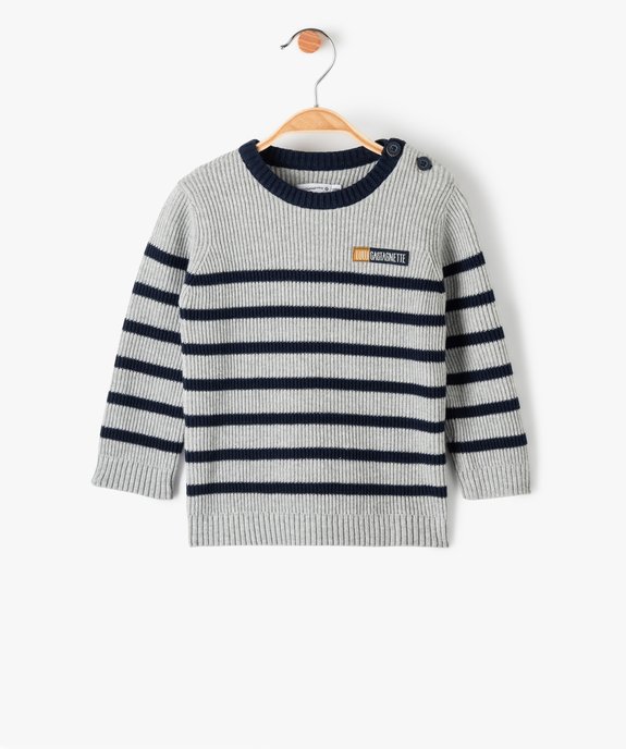 Pull bébé garçon en maille côtelée à rayures - LuluCastagnette vue1 - LULUCASTAGNETTE - GEMO