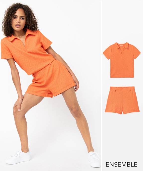 Ensemble orange pour femme avec polo et short  - GEMO