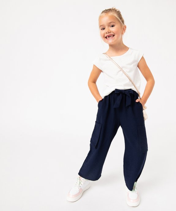 Tee-shirt droit à manches très courtes et broderie fille vue5 - GEMO 4G FILLE - GEMO