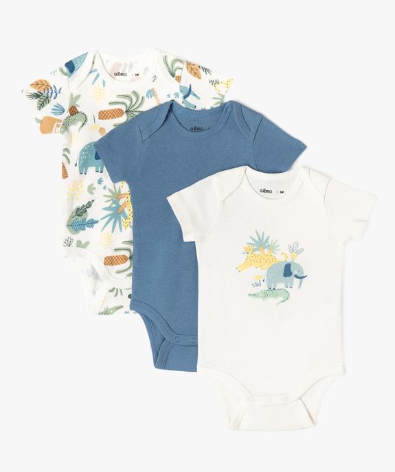 Bodies à manches courtes à motifs exotiques bébé garçon (lot de 3) vue1 - GEMO 4G BEBE - GEMO