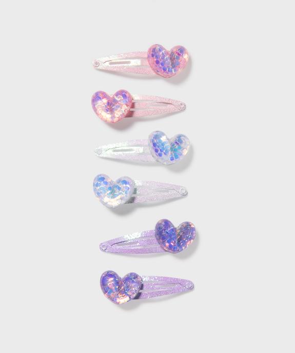 Barrettes cheveux clic-clac pailletées motifs coeurs fille (lot de 6) vue1 - GEMO (ACCESS) - GEMO