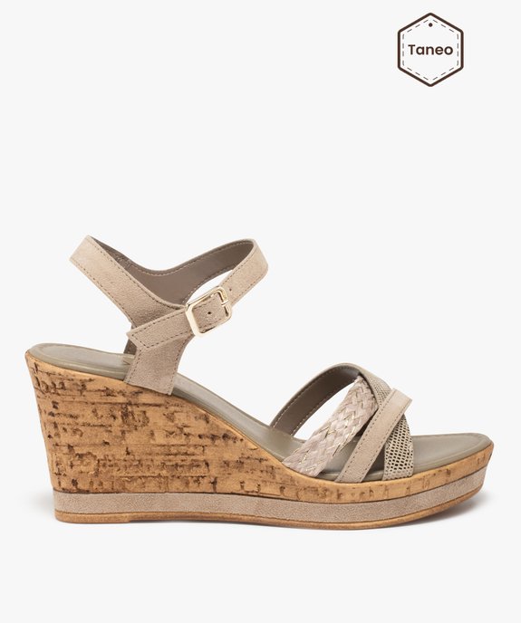 Sandales femme à talon compensé et brides cuir - Tanéo  vue1 - TANEO - GEMO