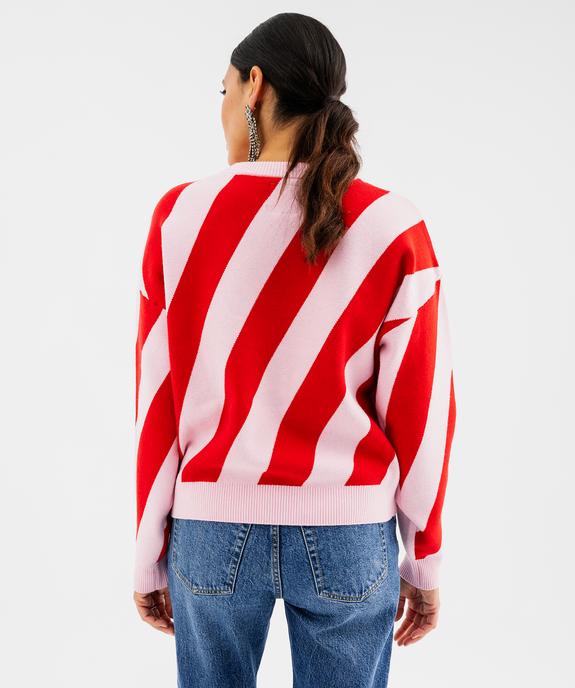 Pull col rond rayé Noël femme vue4 - GEMO(FEMME PAP) - GEMO