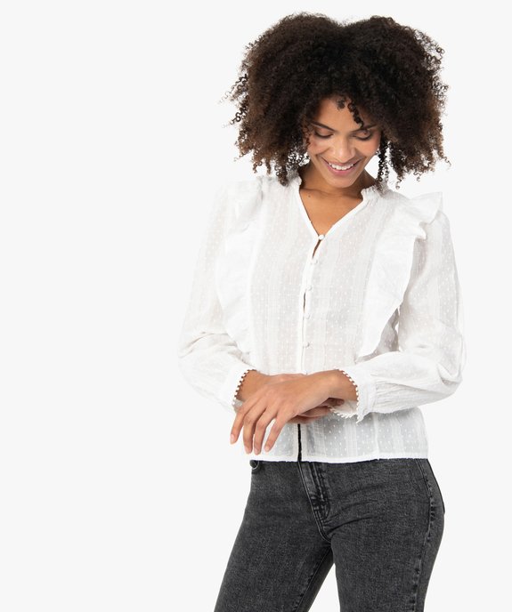 Chemise femme à plumetis avec volants sur les épaules vue1 - GEMO(FEMME PAP) - GEMO