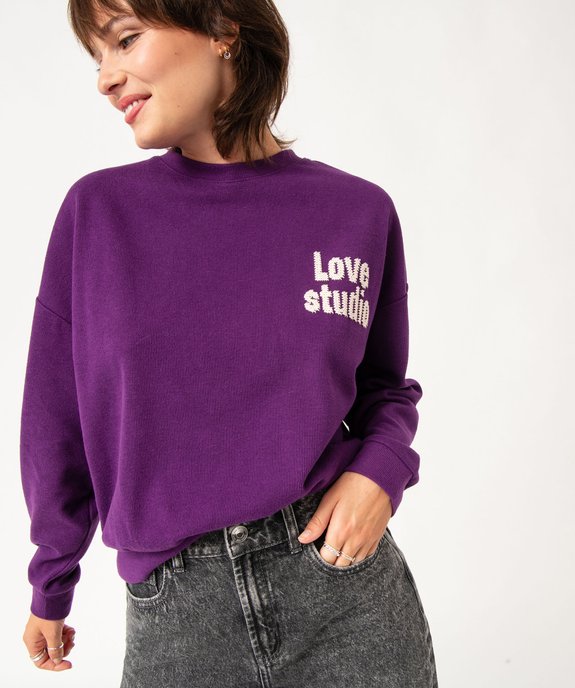Sweat court en maille côtelée avec message brodé femme vue1 - GEMO(FEMME PAP) - GEMO