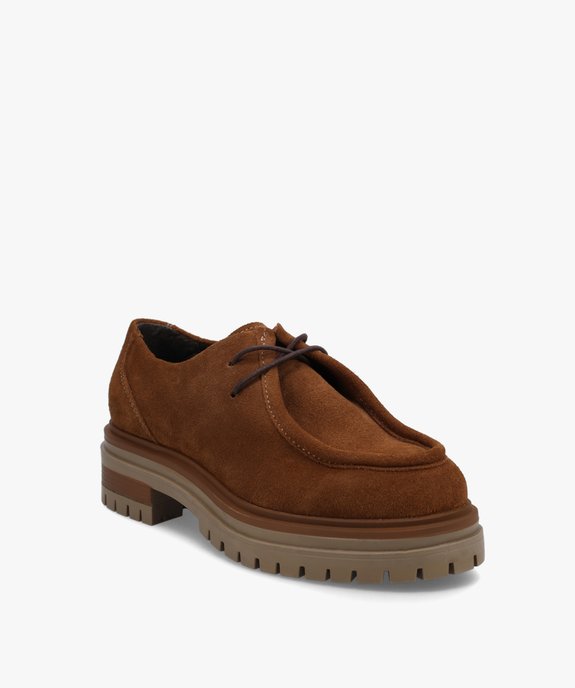 Mocassins femme dessus cuir velours sur semelle crantée - Tanéo vue2 - TANEO - GEMO