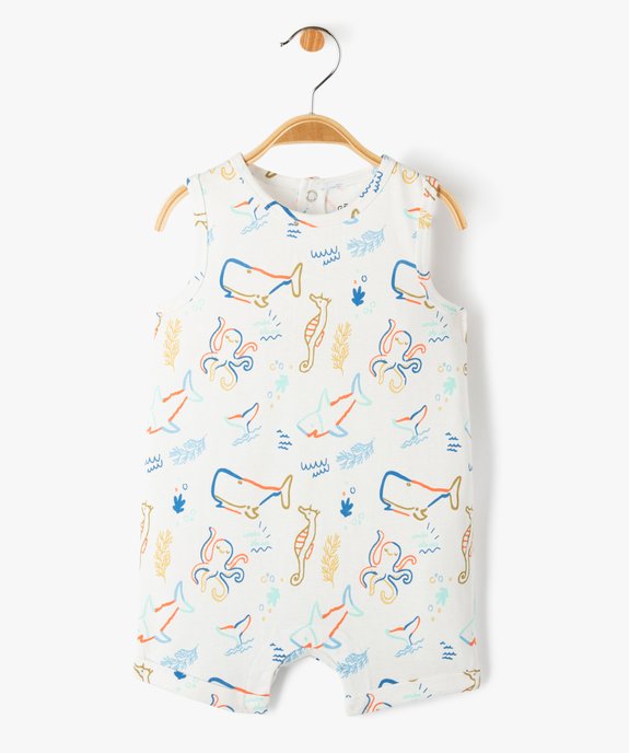 Combishort bébé sans manches imprimé animaux marins vue1 - GEMO(BEBE DEBT) - GEMO