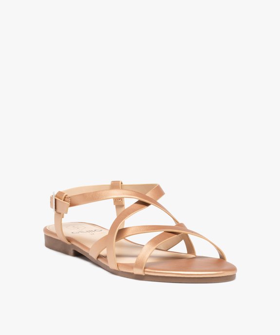 Sandales femme unies à talon plat et fines brides croisées vue2 - GEMO (CASUAL) - GEMO