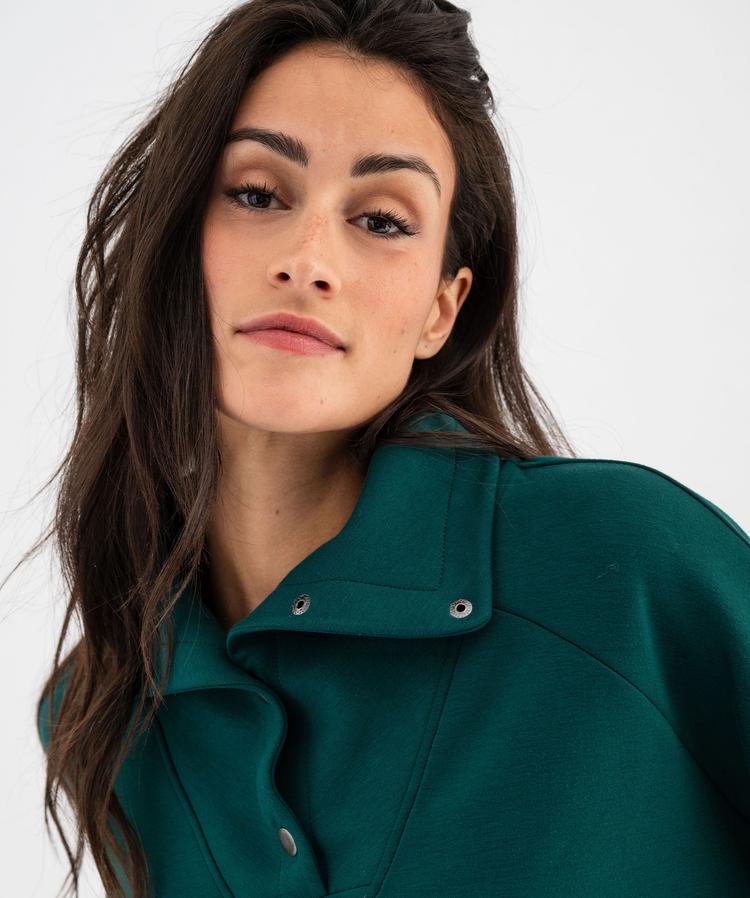 Sweat Femme Vintage Années 80 - Bleu, Col Boutonné, Manches Longues, Taille L