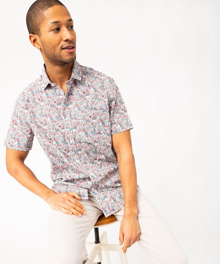 Chemise Hawaïenne À Revers Fleuri Manches Courtes Pour Hommes - Chemisette 4 Noir