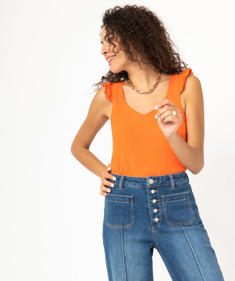 VERTBAUDET Débardeur Fille Avec Volants En Broderie Anglaise - T-shirt Sans Manches Chic Et Confortable
